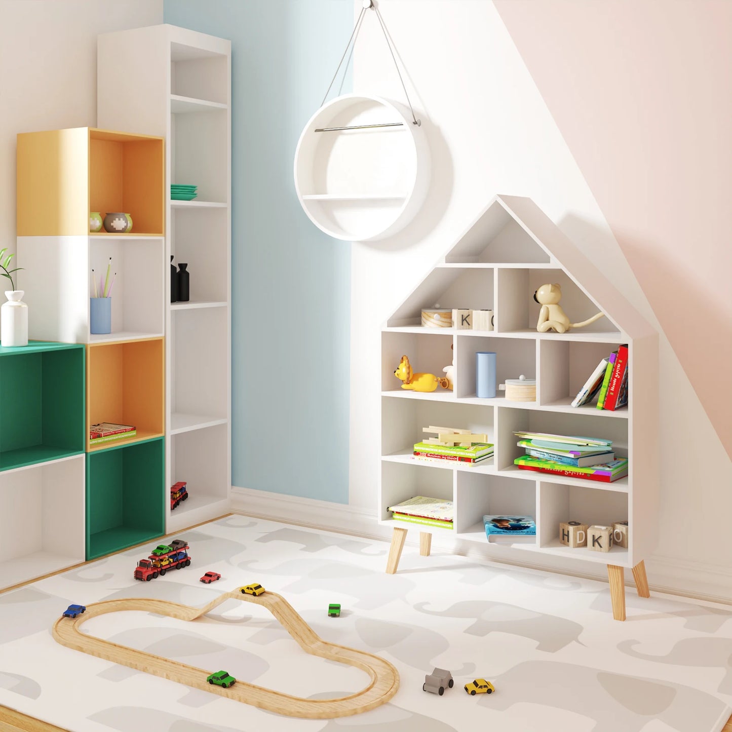 Children's Bookshelf with 5 Levels Toy Organizer Storage Shelves Children Bookcase Kid Display Living Room Decoration Furniture