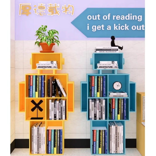 Customized wrought iron children's floor robot bookshelf magazine toy storage rack school kindergarten modeling