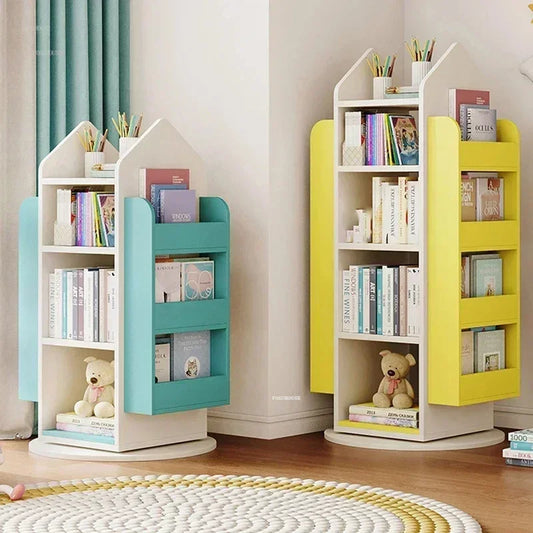 Rotating 360 Degree Bookshelves Simple Children's Bookcases Floor Baby Toy Shelf Corner Reading Bookshelf Children's Furniture K
